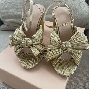 Loeffler Randall Camellia Gold Pleated Bow Heel Dress Shoes, Size 37.5 (7.5)